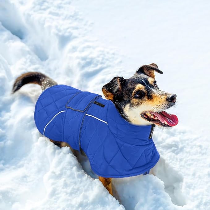 Kuoser Dog Coat, Extra Warm Dog Jacket Windproof Dogs Cold Weather Coats for Large Dogs, Fleece Lining Turtleneck Puppy Snowsuit Reflective Adjustable Pet Winter Clothes Christmas, Blue XL