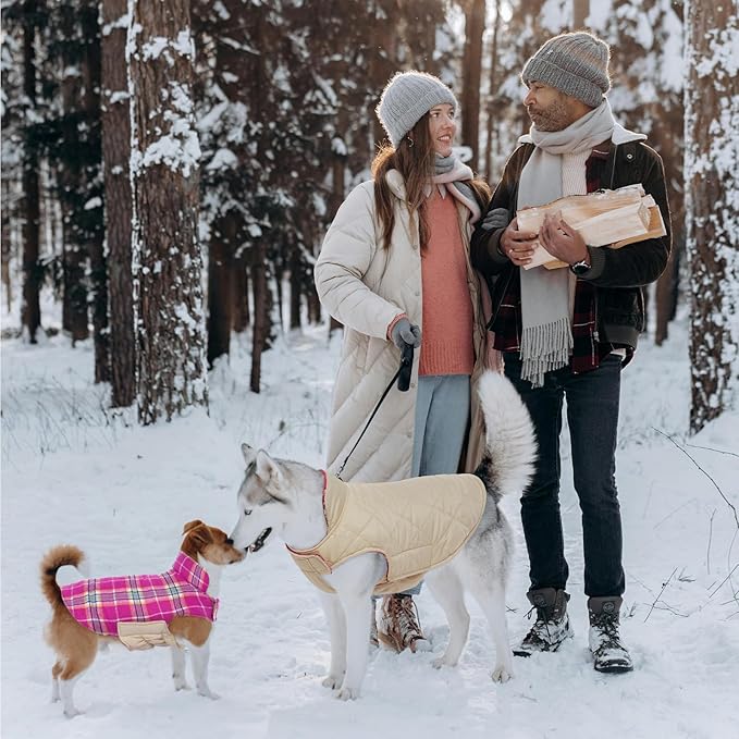 Kuoser Warm Dog Coat, Waterproof Dog Jacket for Extra Large Dogs, Adjustable Durable XL Doggie Winter Coat Reversible Cozy Puppy Cold Weather Apparel from Small to Large Breed, Rose XL