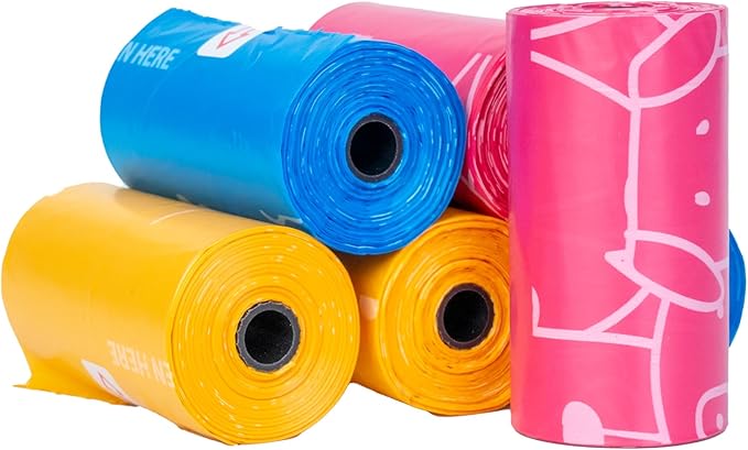 Glad for Pets Scented Waste Bags, Tear Resistant Pet Poop Pick-up Bags with Leak Protection, Lemon Scent, Multicolor Designs, 6 rolls, 90 bags total