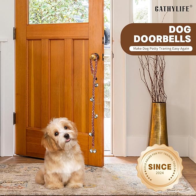 Dog Doorbells for Potty Training, Poly Urethane Puppy Door Bells, Hand-woven Dog Bells for Dog Training, Extra Loud Bells for Door Knob, Ring to Go Outside Doggie Pet Supplies. (Brown twist)