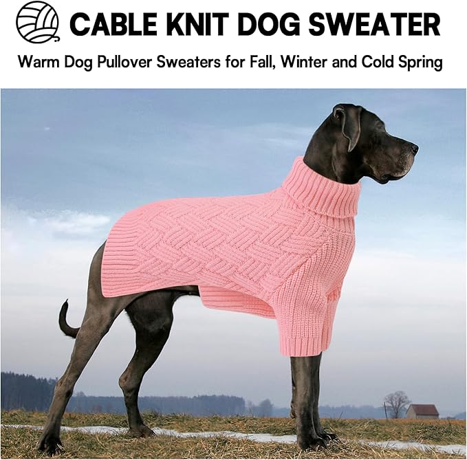 KOESON XL Dog Sweater for Large Size Dogs, Turtleneck Extra Large Sweater for Dogs Girl Boy, Warm Large Dog Sweaters for Christmas, Soft Doggie Winter Knitwear with Sleeves, Pink, XLarge