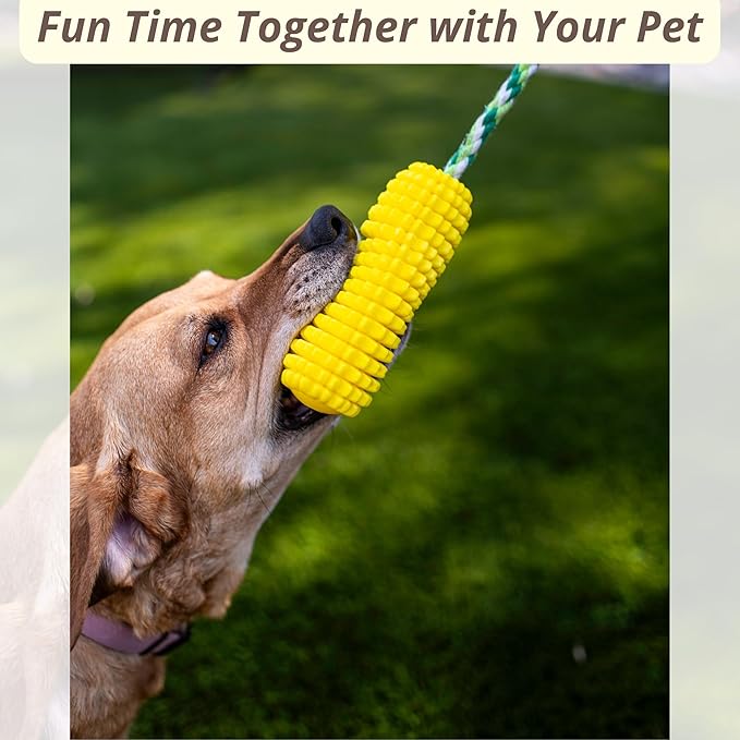 Squeaky Corn Dog Toy – Interactive Rubber TPR Chew Toy – Teeth Cleaning, Fetch & Tug – Water Float, Indoor & Outdoor Play – for Small, Medium & Large Dogs, Puppies & Seniors – Tail Town