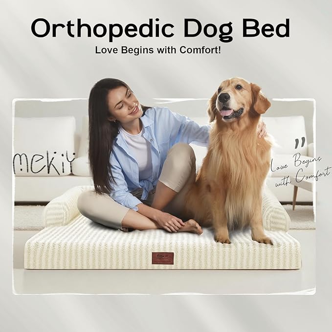 Large Dog Bed Waterproof Orthopedic Foam Dog Beds for Large Dogs Sofa Comfy Pet Bed with Washable Removable Cover & Non-Slip Bottom