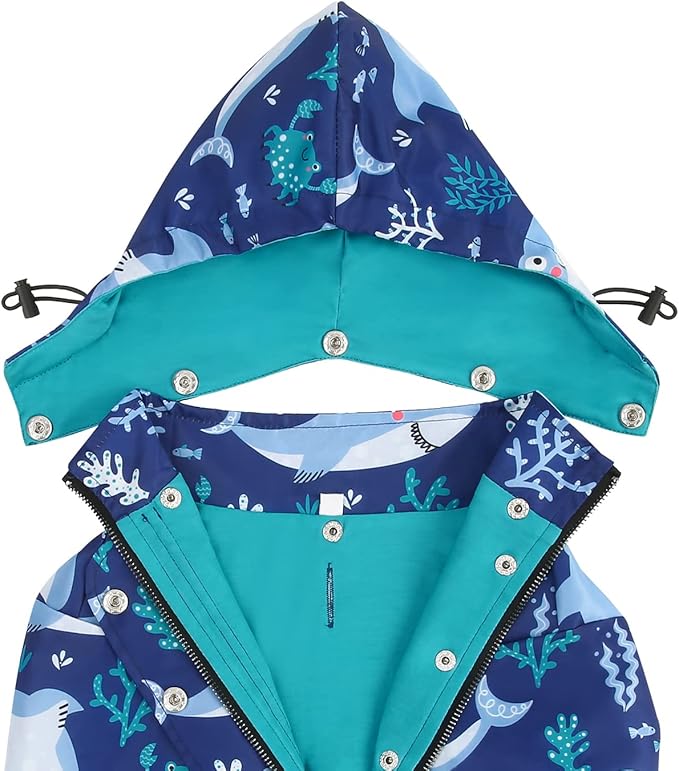 HDE Dog Raincoat Poncho Double Layer Zip Rain Jacket with Removable Hood, Leash Hole for Small to 3XL Dogs and Puppies Sharks - L