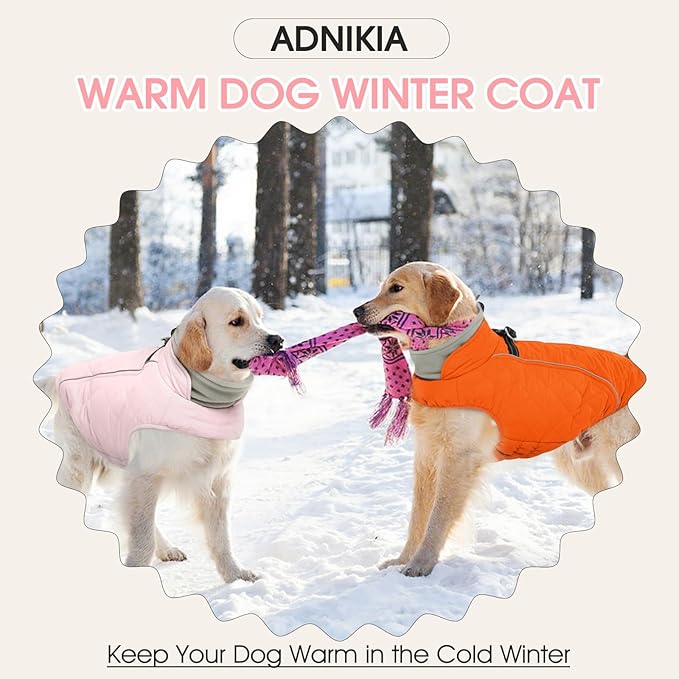Dog Coat with Harness Built in -Pink,3XL- Fleece Lined Dog Snow Jacket Snowsuit,Adjustable Reflective Winter Warm Cold Weather Coat