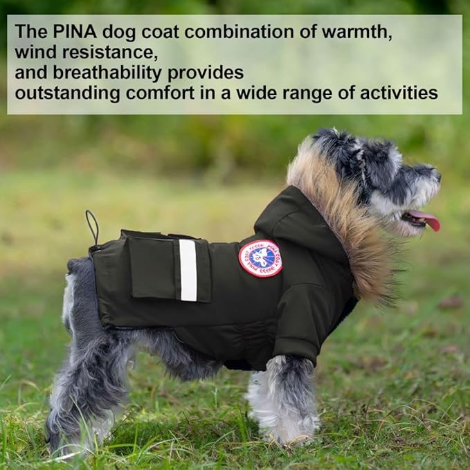 PINA Small Dog Coats - Waterproof, Warm Winter Jacket with Faux Fur Hood & Pocket
