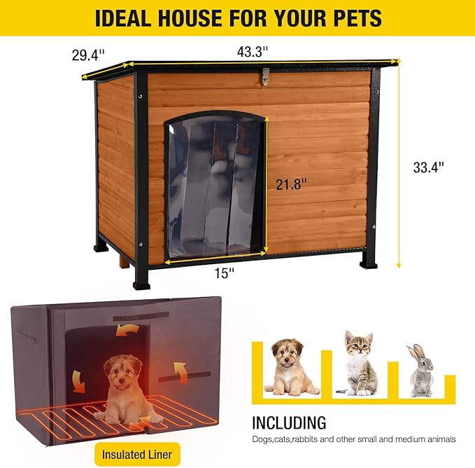 Aivituvin Dog House Outdoor Heated Dog Kennel with Insulated Liner All-Around Iron Frame Large Dog Cage for Small & Medium & Large Dogs,Waterproof