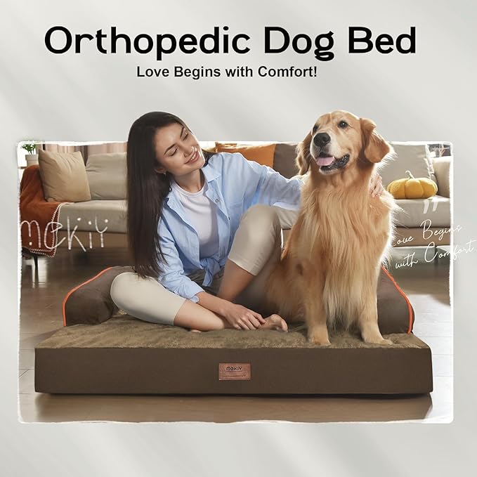 Dog Bed Large Sized Dogs-Orthopedic Waterproof Bed for Dogs,Large Dog Beds with Washable Removable Cover & Non-Slip Bottom