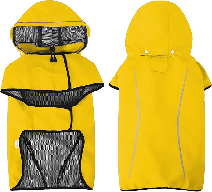 Mile High Life Dog Raincoat, Adjustable Waterproof Pet Rain Jacket, Reflective Hooded Poncho for Small Medium Large Dogs, Lightweight Breathable Pet Rain Coat (Yellow,M Chest 22"-28")