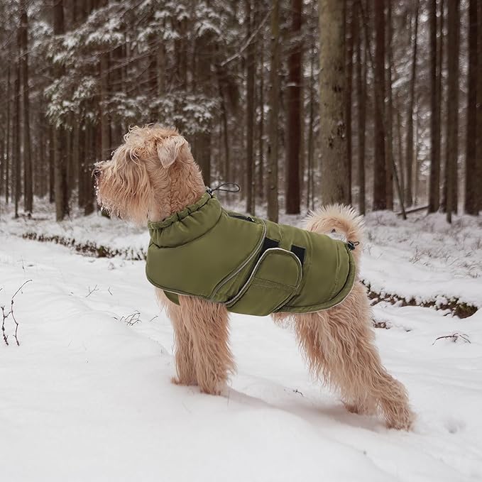 Peferhouse Warm Winter Coats for Large Dogs - Male, Cold Weather Coat with Windproof Reflective Jacket, Thick Dog Vest Jacket in ArmyGreen, 3XL
