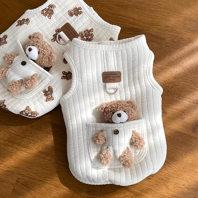 Cute Pet Apparel Plush Bear Pattern Cartoon Dog Clothes All Season Sleeveless Puppy Kitten Pullover Soft Skin-Friendly (White2, XL (11-20lbs))