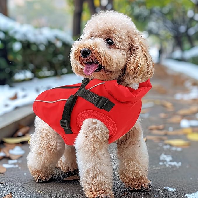 Dog Winter Coat Reflective Water-Resistant Jacket, Fleece Lined Windproof Puppy Coat with Back Zipper & D-Ring, Cold Weather Dog Coats for Small Medium Large Dogs (XXL, Red)
