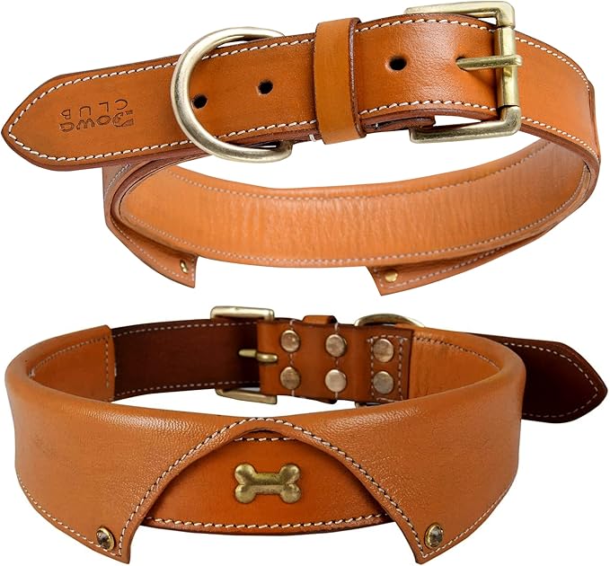 | Formal Tuxedo Shirt Collar Style Genuine Leather Collar for Dogs & Cats | Party Apparel | Comfortable, Strong, Cushion Napa Padding (M (Fit Neck Size 14.5"-18.5"), Shirt Collar - Tan)