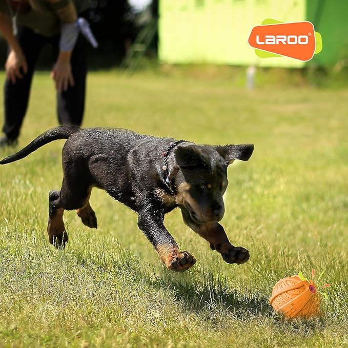 LaRoo Squeaky Dog Ball Toy, Durable Natural Rubber Squeaker Ball Floating Throwing Training, Teeth Cleaning Chew Toy for Pet Small Medium Large Dogs (3.5In Orange)