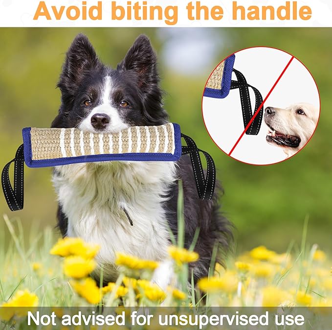 ToLanbbt Dog Tug Toy Bite Jute Pillow Pull Toy with 2 Strong Handles Perfect for Tug of War, Puppy Interactive Play, Tear Resistant Bite Training for Small Medium Large Dogs (Blue-Line)