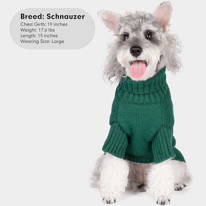 cyeollo Dog Sweater Pullover Turtleneck for Large Dogs, Classic Knitwear Fall Winter Cold Weather Dog Clothes Warm Pet Apparel Small Medium Large Dog Sweaters, Green 2XL