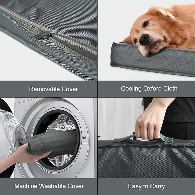 Outdoor Extra Large Dog Bed, Jumbo Waterproof Dog Bed for Large Dogs, Orthopedic Egg Crate Foam Pet Mat with Removable Oxford Cooling Cover, Grey