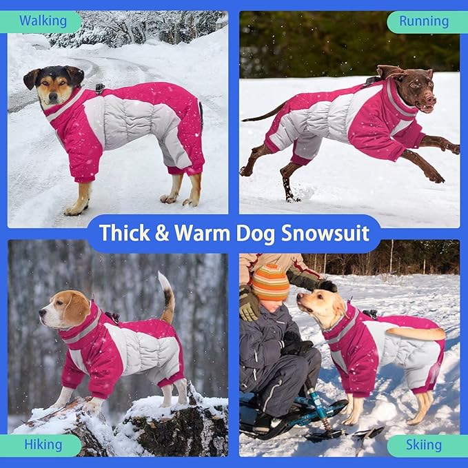 MIGOHI Full Body Dog Coat - Warm Reflective Winter Coat for Medium Dogs with Harness,Turtleneck Dog Fleece Jacket,Four-Leg Windproof Puffer Jackets Snowsuit with Zipper for Small Medium Large Dogs,L