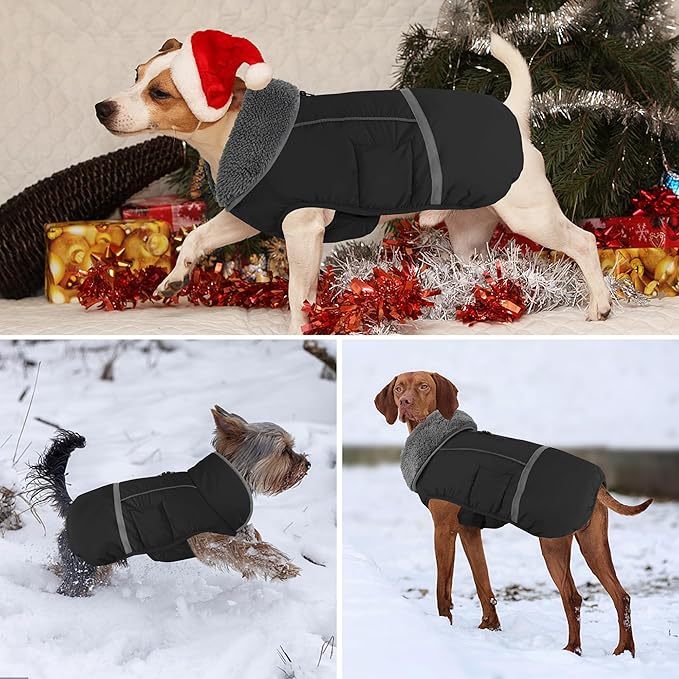Dogcheer Warm Dog Coat, Waterproof Dog Jacket Christmas Puppy Winter Coat with Buckle, Reflective Adjustable Pet Snow Jacket Turtleneck Fleece Sweater for Small Medium Large Dogs - Black, 3XL