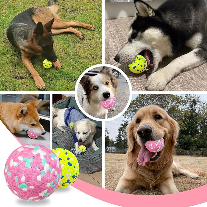 Petcare 2 Pack Dog Balls Toys for Aggressive Chewers Indestructible Tennis Balls for Medium Large Dogs Water Toy Chew Ball Tough Durable Big Dog Toys Bouncing Ball for Dogs to Fetch, Pink+Green