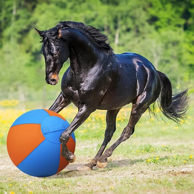 Herding Ball for Dogs - 18" Medium Herding Ball with Anti-Burst Cover and Pump, Outdoor Dog Exercise Toy for Australian Shepherd, German Shepherd, Collie (Blue & Orange)