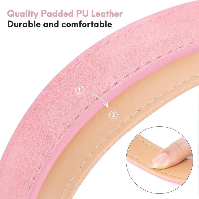 Leather Dog Collar for Small Medium Large Dogs, Soft Padded Dog Leather Collar with Heavy Duty Gold Buckle, Durable & Comfortable for Small Dogs Daily Walking (Pink, S)