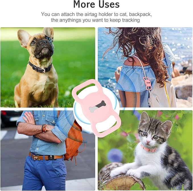WHIPPY Airtag Leather Dog Collar GPS Tracker Air Tag Puppy Collar Adjustable Soft Leather Padded Dog Collar with Airtag Holder Case for Small Medium Large Dog Pet Backpack,Pink,L