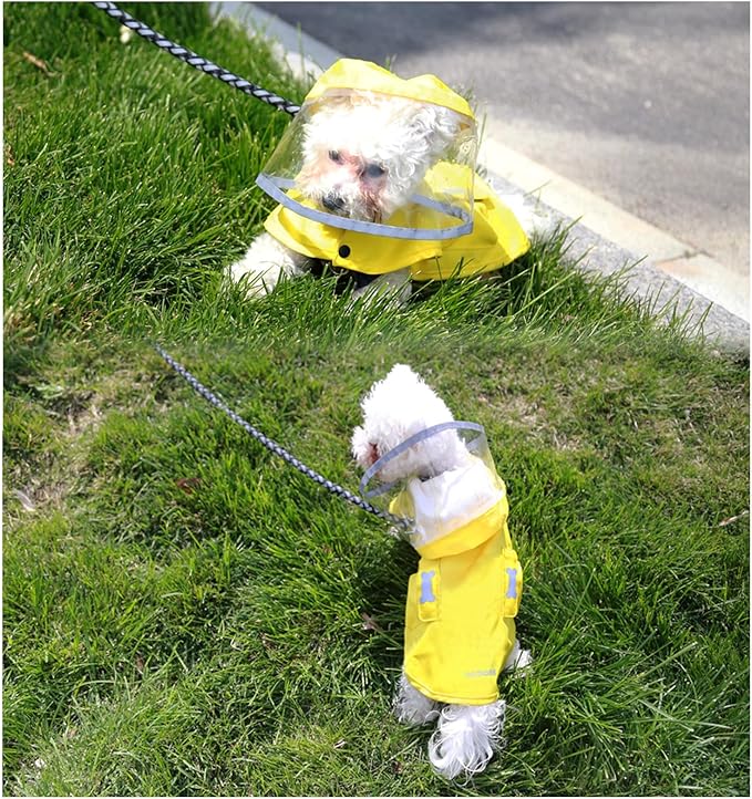 Dog Raincoat Waterproof, Adjustable Reflective Hooded Dog Rain Poncho with Leash Hole for Small Medium Large Dogs (Yellow, Large)