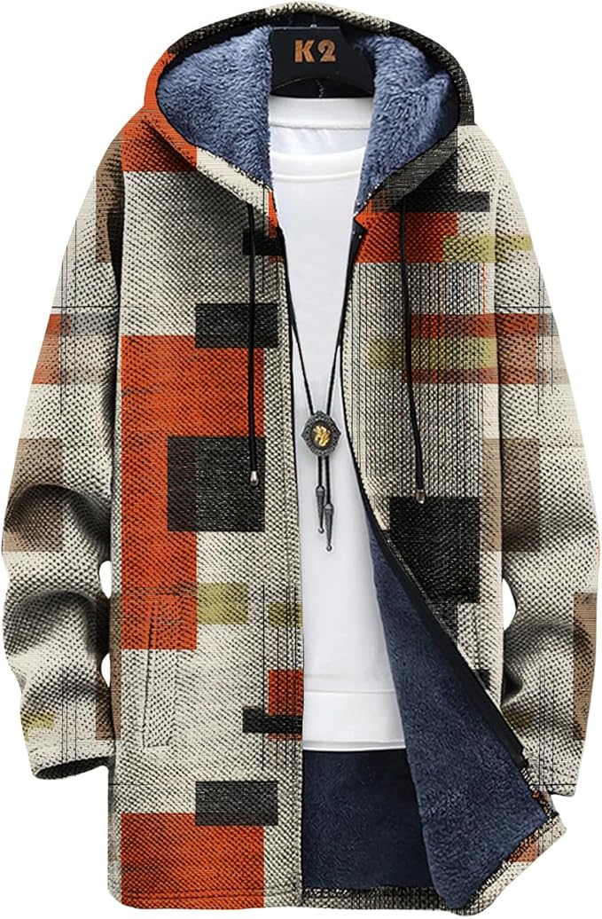 LIZALIG Long Hooded Cardigan Men Japanese Art Style Fashion Cool Graphic Coats Winter Warm Lined Fleece Jacket