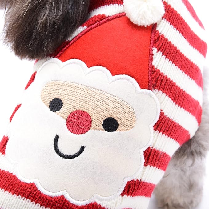 PETCARE Santa Dog Sweater Christmas Funny Cute Red Striped Cat Sweater Vest Pet Holiday Dog Clothes Puppy Sweaters for Small Medium Large Dogs Cats Fall Winter Outfits Xmas Dogs Costume,Medium