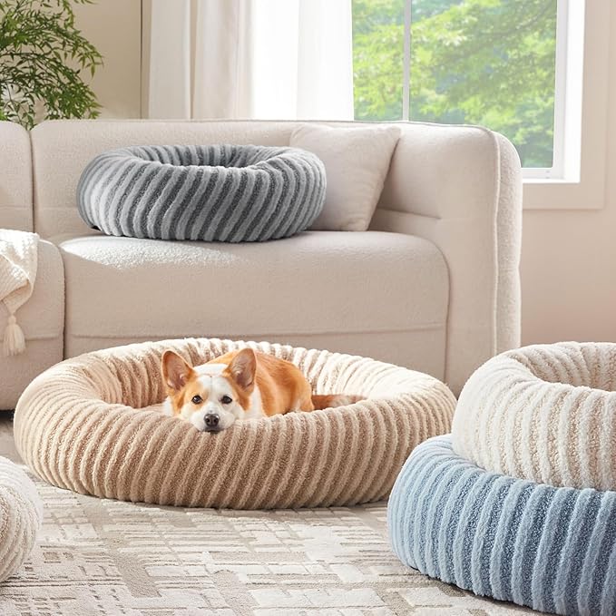MIXJOY Dog Bed Medium Size Dogs, Washable Medium Dogs Bed with Removable Cover, Cozy Donut Dog Ded Fluffy Plush Faux Fur Pet Bed with Anti-Slip Bottom, 30"x30"x8", Grey