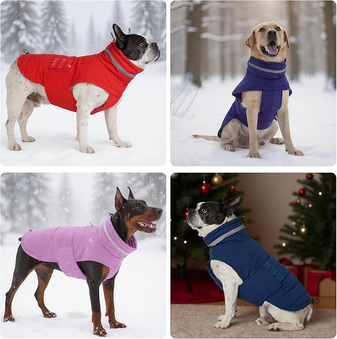 Dog Coat, Waterproof Winter Jacket, Warm Windproof Vest, Reflective Adjustable Turtleneck Coats for Large Dogs with Hook & Loop - Red - XL