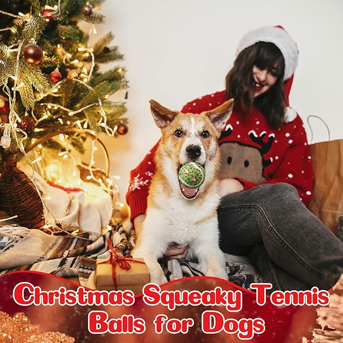 Civaner 6 Pcs Christmas Squeaky Tennis Balls for Dogs 2.5 Inch Bulk Dog Toys Ball for Small Medium Large Dogs Puppy Chew Teething Toy Interactive Training Xmas Gifts Stocking Stuffers (Candy)