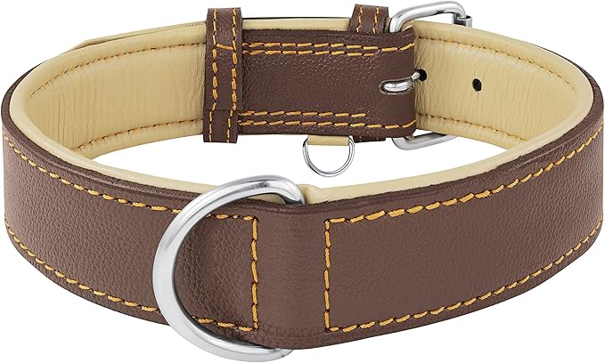 Riparo Adjustable Leather Dog Collar - Heavy Duty Wide Dog Collar for Small, Medium, Large and Extra Large Dogs with Dog Tag Holder (XXL: 2β Wide for 24β-29β Neck, Brown)