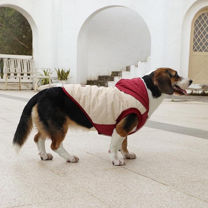 Fleece Lining Extra Warm Dog Hoodie in Winter for Large Dogs Jacket Pet Coats with Hooded,Beige and Red XXL