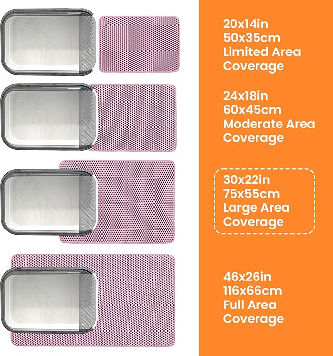 Extra Large Cat Litter Mat, 30x22 Inches Honeycomb Double Layer Cat Litter Trapping Mat, Non Slip Waterproof Urine Proof Large Kitty Litter Box Mat for Floor, Kitten Supplies, XL, Pink