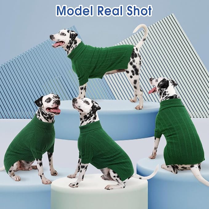 Queenmore Dog Sweater Large Size Dog, Large Dogs Sweater Xmas,Turtleneck Pullover Doggy Sweaters for Dogs Girls Boys,Sweater Pet L,Thanksgiving Knitted Pet Sweater for French Bulldog(Green,L)