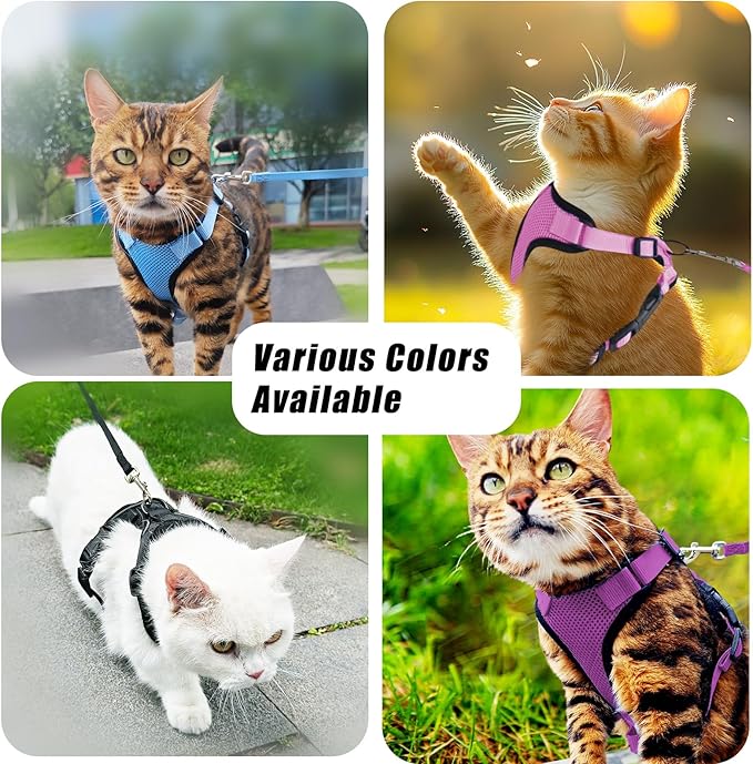 Cat Harness and Leash Set,Escape Proof Adjustable Cat Harness,Soft and Breathable Kitten Harness and Leash with Reflective Strips for Walking and Traveling(Pink, Small(8.9-16.6lb))