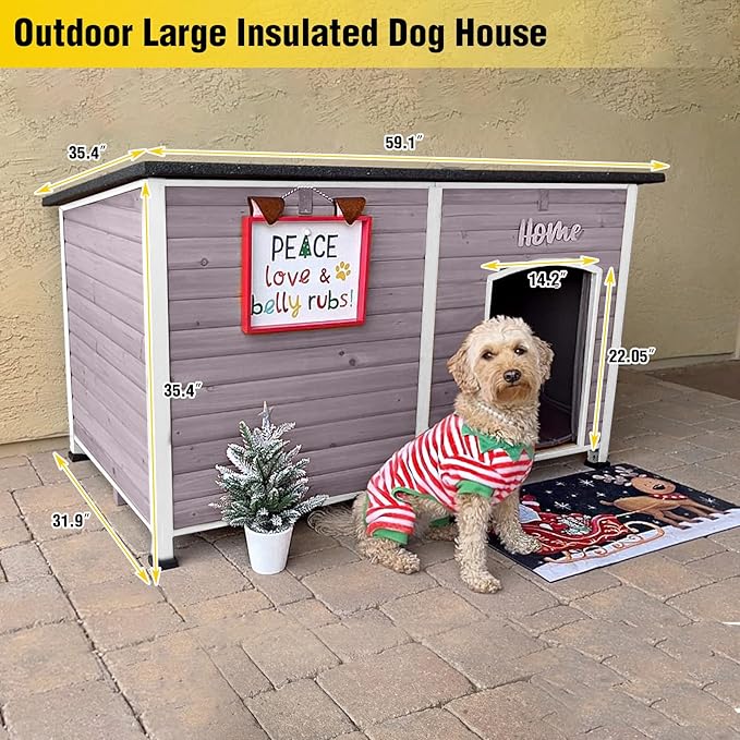AIVITUVIN Outdoor Heated Dog House Anti Chewing Iron Frame Insulated Dog Kennel with Heating Pad Weatherproof Shelter (Grey,XL)