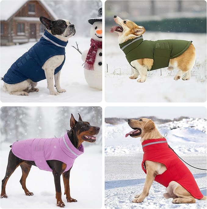 Dog Coat, Waterproof Winter Jacket, Warm Windproof Vest, Reflective Adjustable Turtleneck Coats for Large Dogs with Hook & Loop - Green - XL