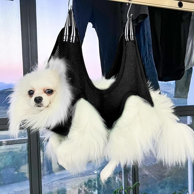 Pet Grooming Hammock for Cats & Dogs, Breathable Mesh Dog Hanging Harness for Nail Trimming, Grooming, Bathing Includes S Hooks, Dog Hammock/Grooming Sling, Pet Grooming Sling Helper(Black,M)