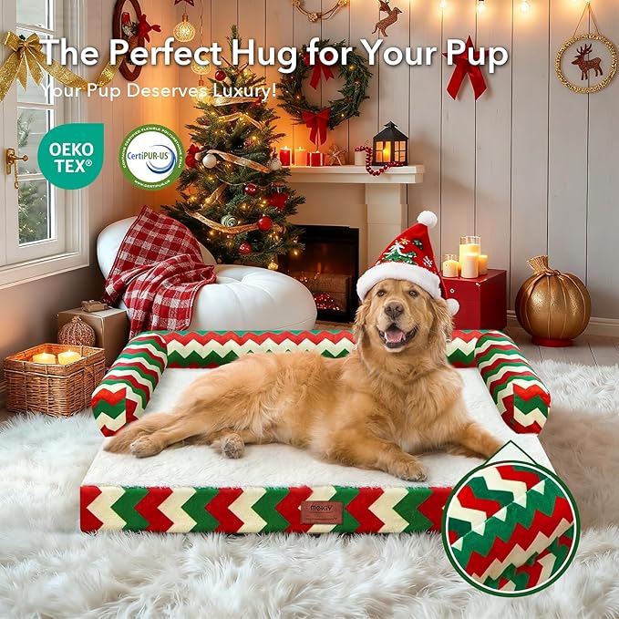 Christmas Dog Bed Large Sized Dogs-Orthopedic Waterproof Dog Beds,Comfort Pets Couch Sofa with Washable Removable Cover,Christmas Holiday Themed Pet Bed for Large Cat Dogs