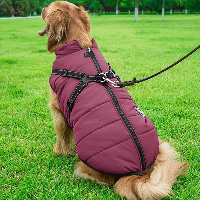 Aiboria Dog Jackets Coat for Winter Windproof Waterproof Skiing Dog Vest Fleece Warm Chest Strap Belt Purple 4XL