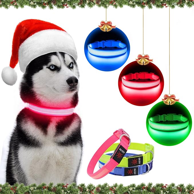 YFbrite Light up Dog Collar, USB Rechargeable LED Puppy Collar Super Bright Adjustable Glowing Dog Lights for Night Walking (Design 2- Pink, Medium)
