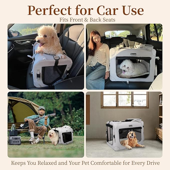Large Cat Carrier for Cats Collapsible Soft Pet XL Crate for Large/Medium Cats 15lbs+, Car Travel Portable Bag with Water Bottle Slot Ideal for Long Trips (Grey, 20.0"L x 14.0"W x 14.0"H)