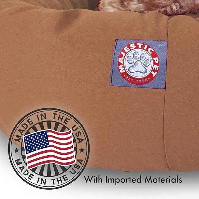 Majestic Pet 32 Inch Bagel Calming Dog Bed Washable – Cozy Soft Round Pet Bed with Spine Support for Dogs to Rest their Head - Fluffy Donut Puppy Bed 32x23x7 (Inch) - Medium – Khaki