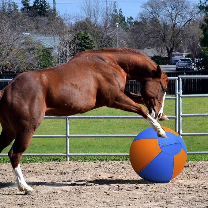Herding Ball for Dogs and Horses - 18" Jolly Ball for Dogs, Agility Training Equipment, Herding for Australian/German Shepherd, Improved Bite-Resistant, Reinforced Sewing Dog Toys - Blue&Orange (NEW)