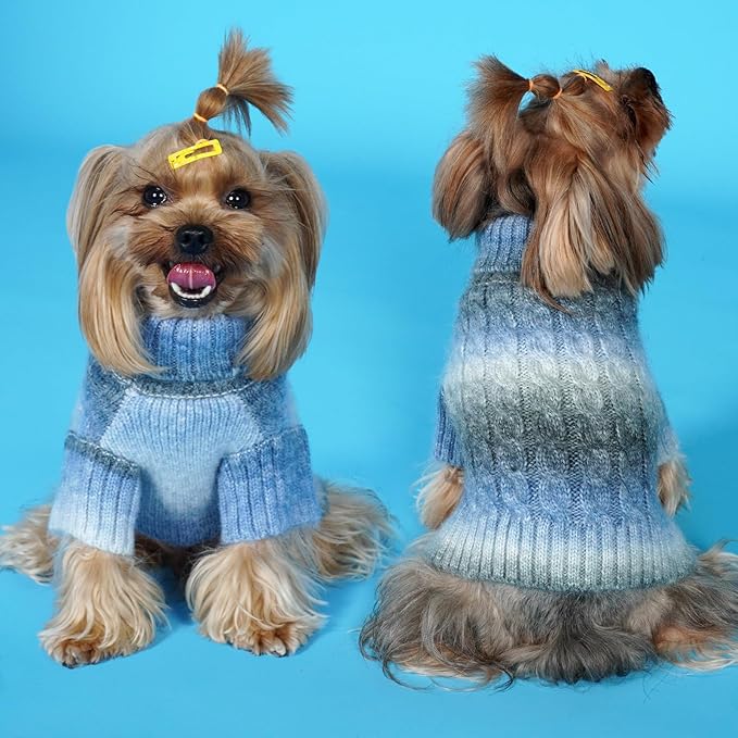 KYEESE Dog Sweater for Small Dogs Thick Cable Knit Dog Turtleneck Knitwear Warm with Sleeves Puppy Sweater Fuzzy, Blue, Small