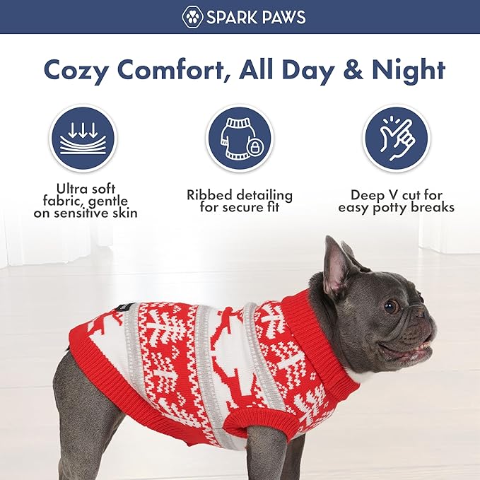 Spark Paws Christmas Dog Sweater - Ultra Soft Holiday Knit Sweater for Small, Medium & Large Dogs, Cute Pet Sweater for French Bulldogs & Big Dogs, Potty V Cut Design Jacket (Winter Wonderland, 3XL)