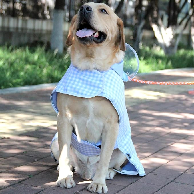 MAMORE Dog Raincoat Reversible,Waterproof Dog Rain Coat Hooded Slicker Poncho with Reflective Strip, Plaid Double Layer Rain Jacket for Small Medium Large Dogs (Light Blue, X-Small)